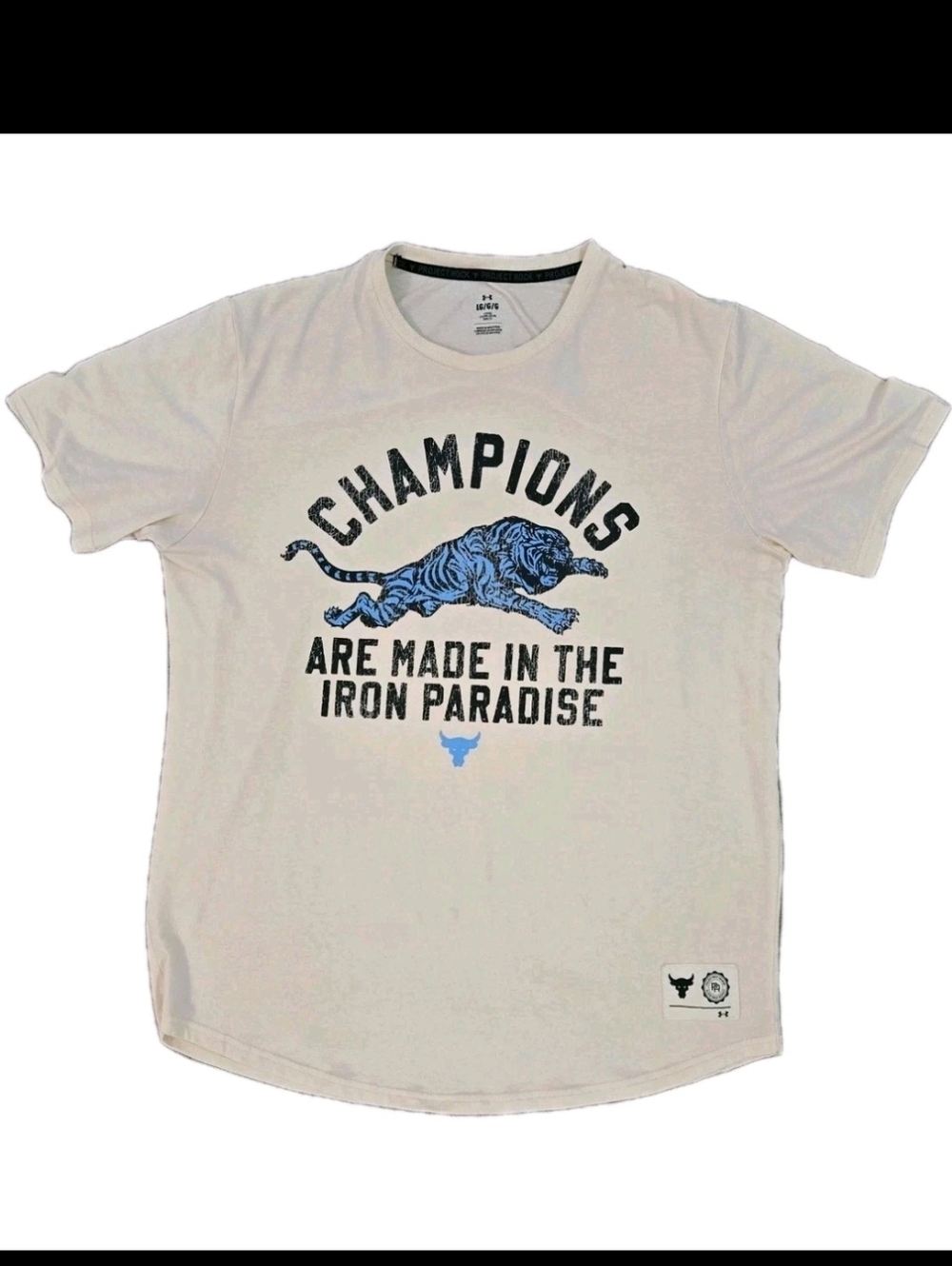 Under Armour Project Rock Tiger T-Shirt Cream Blue Iron Paradise Men's LG GUC